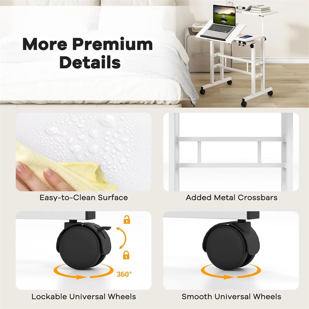 Portable Standing Desk Adjustable Height 26.4"-61", Mobile Computer Desk with Wheels, Tiltable Top &amp; CPU Stand, Rolling Laptop Table Cart for Home Office, Dark Walnut