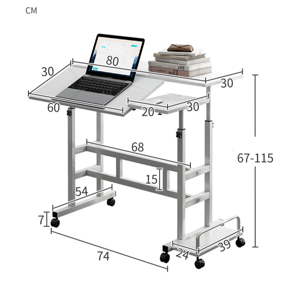 Portable Standing Desk Adjustable Height 26.4"-61", Mobile Computer Desk with Wheels, Tiltable Top &amp; CPU Stand, Rolling Laptop Table Cart for Home Office, Dark Walnut