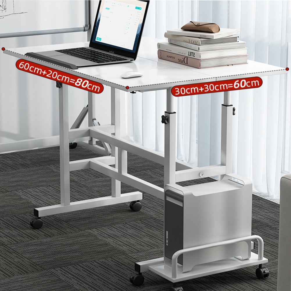 Portable Standing Desk Adjustable Height 26.4"-61", Mobile Computer Desk with Wheels, Tiltable Top &amp; CPU Stand, Rolling Laptop Table Cart for Home Office, Dark Walnut