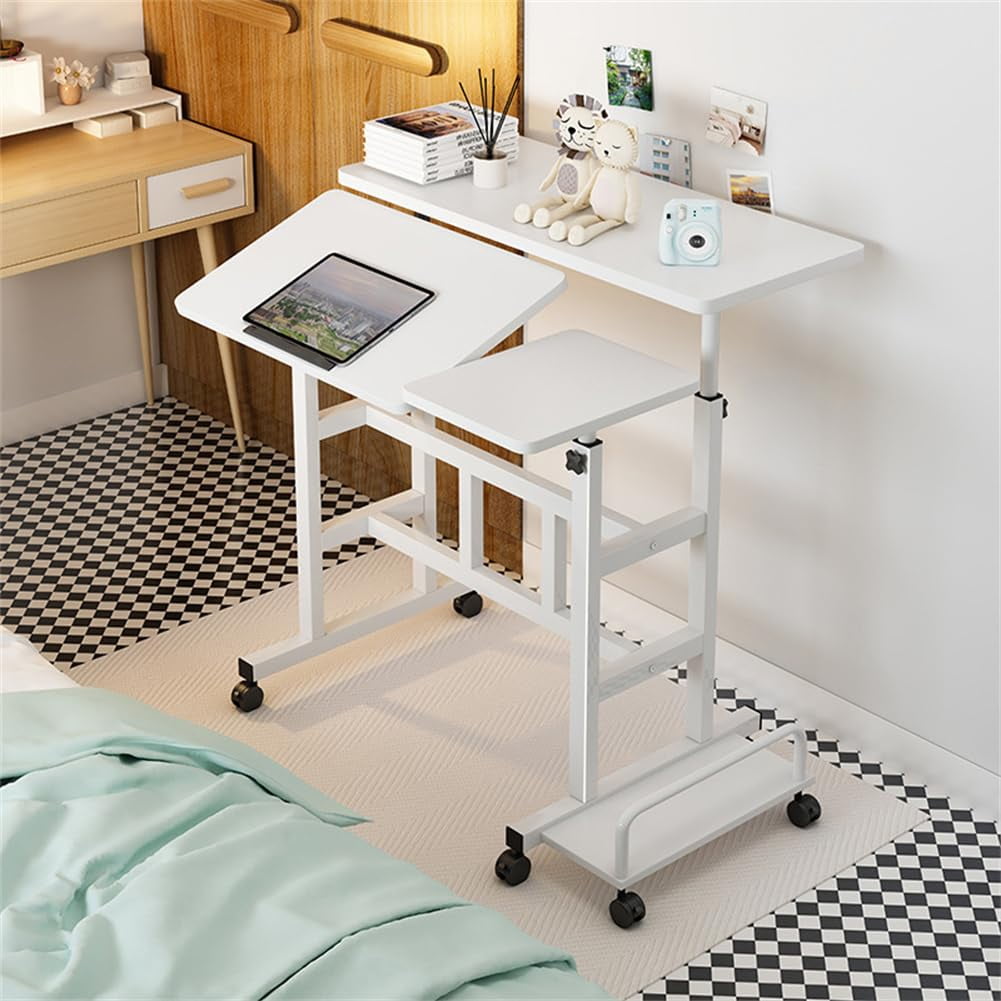 Portable Standing Desk Adjustable Height 26.4"-61", Mobile Computer Desk with Wheels, Tiltable Top &amp; CPU Stand, Rolling Laptop Table Cart for Home Office, Dark Walnut