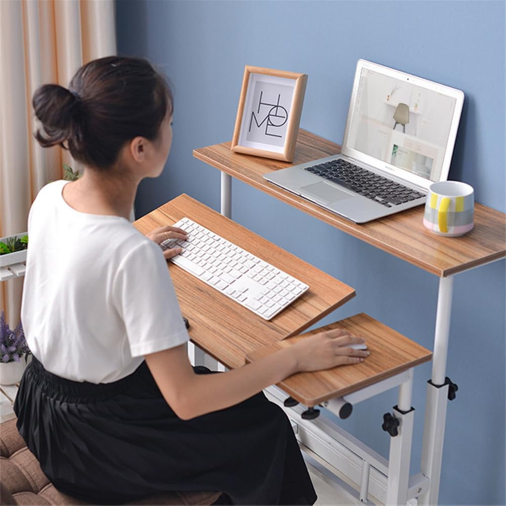 Portable Standing Desk Adjustable Height 26.4"-61", Mobile Computer Desk with Wheels, Tiltable Top &amp; CPU Stand, Rolling Laptop Table Cart for Home Office, Dark Walnut