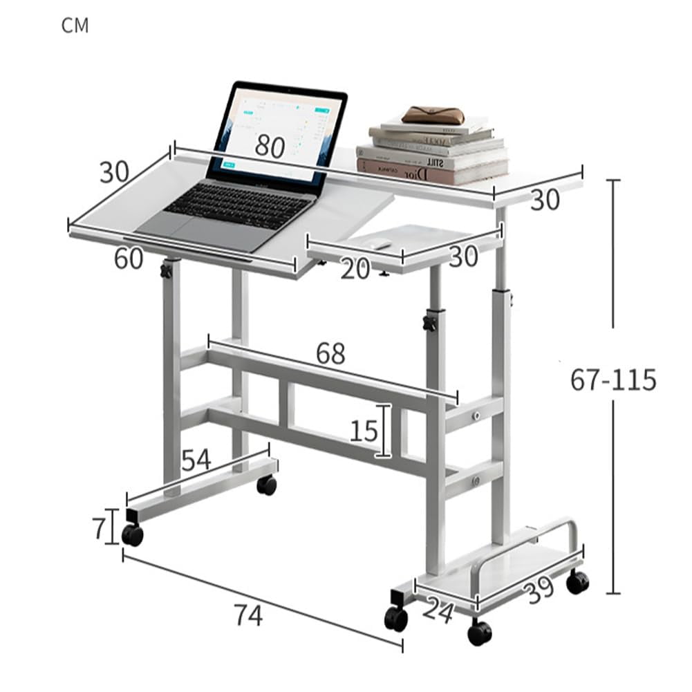 Portable Standing Desk Adjustable Height 26.4"-61", Mobile Computer Desk with Wheels, Tiltable Top &amp; CPU Stand, Rolling Laptop Table Cart for Home Office, Dark Walnut