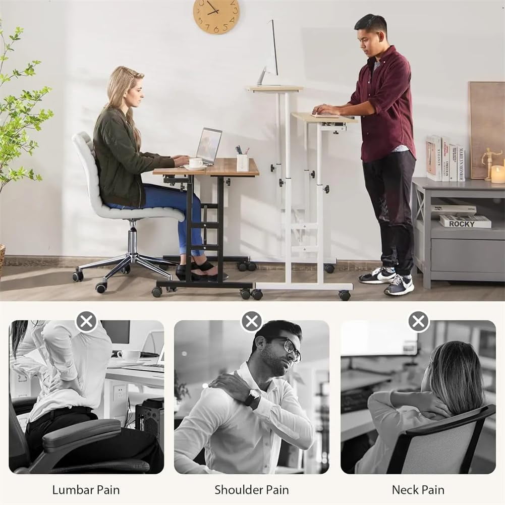 Portable Standing Desk Adjustable Height 26.4"-61", Mobile Computer Desk with Wheels, Tiltable Top &amp; CPU Stand, Rolling Laptop Table Cart for Home Office, Dark Walnut