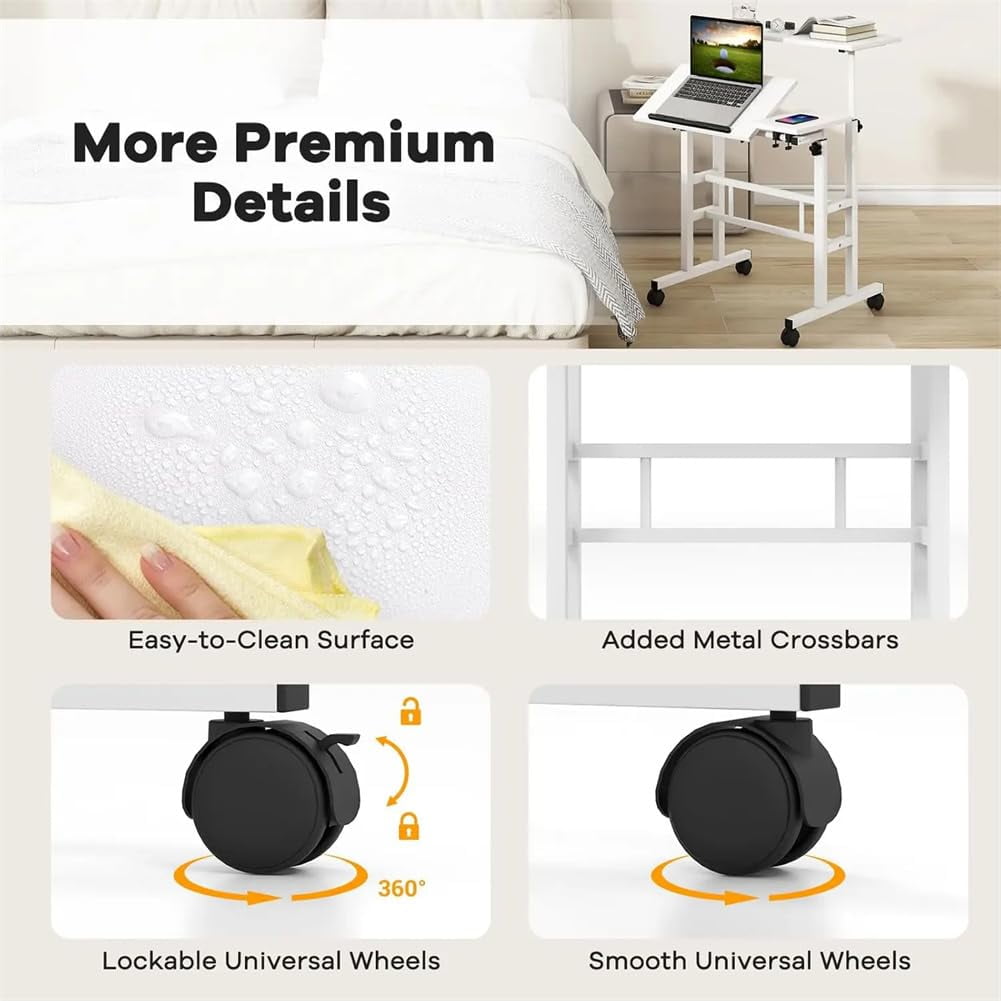 Portable Standing Desk Adjustable Height 26.4"-61", Mobile Computer Desk with Wheels, Tiltable Top &amp; CPU Stand, Rolling Laptop Table Cart for Home Office, Dark Walnut