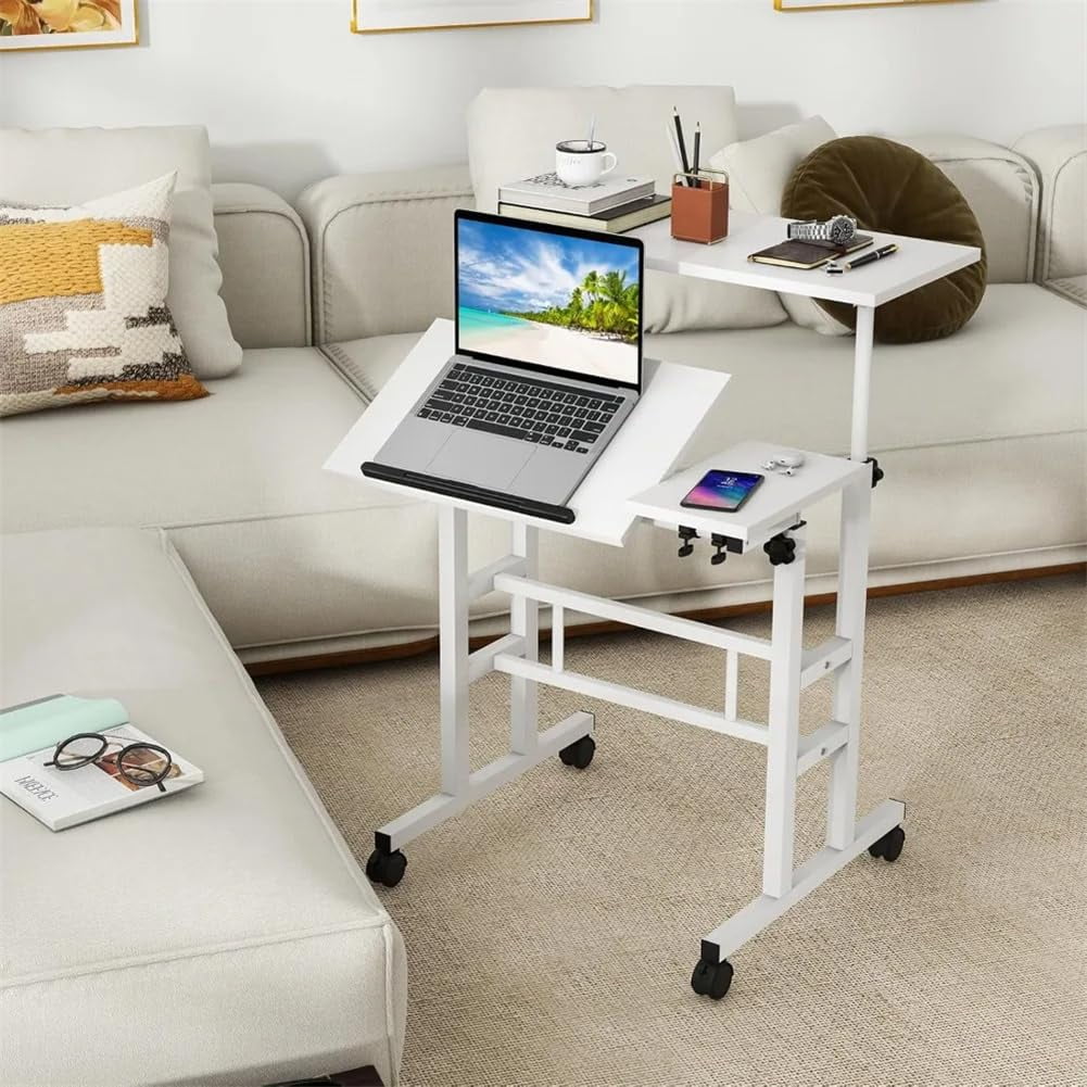 Portable Standing Desk Adjustable Height 26.4"-61", Mobile Computer Desk with Wheels, Tiltable Top &amp; CPU Stand, Rolling Laptop Table Cart for Home Office, Dark Walnut
