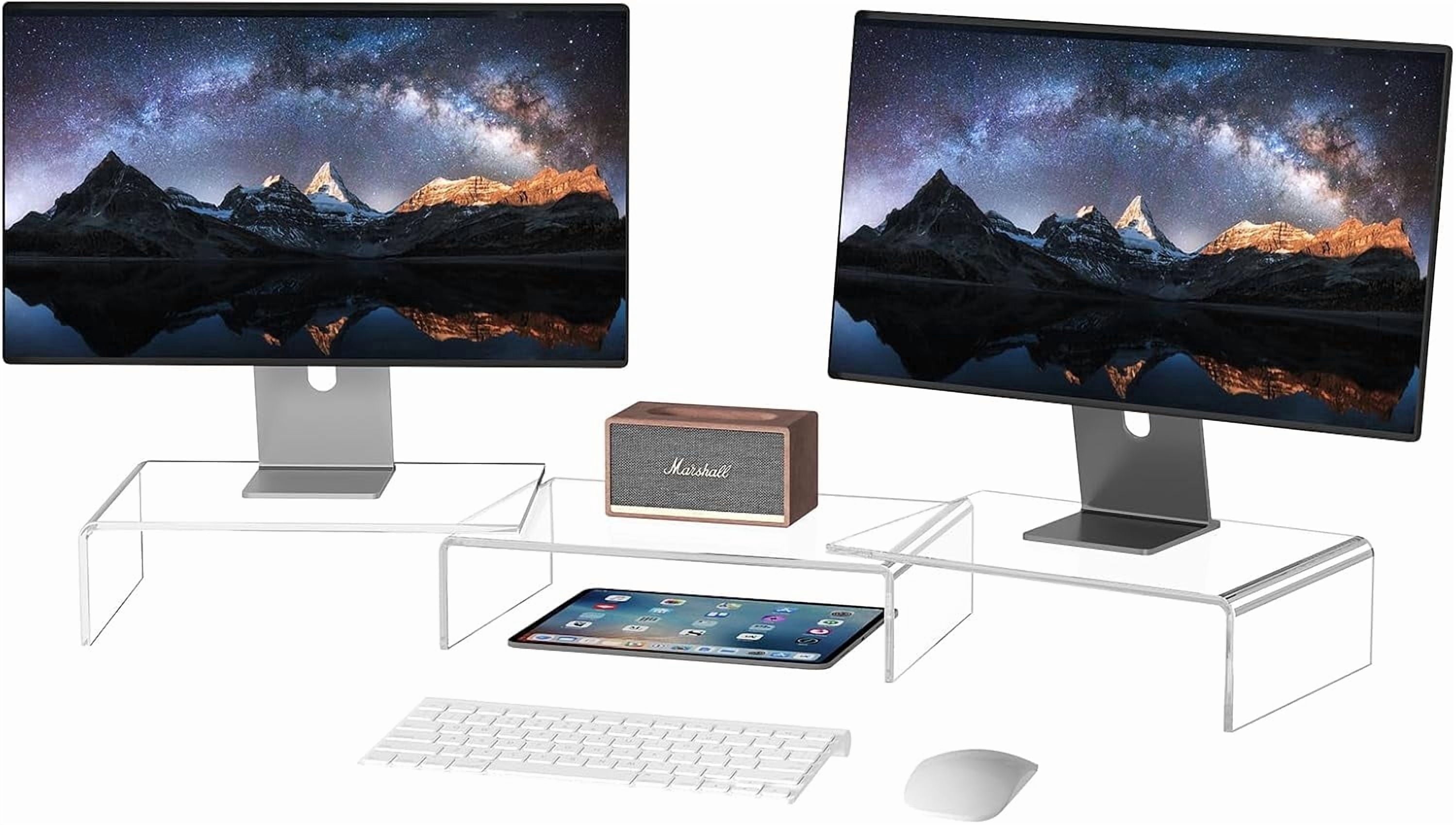 X-cosrack Clear Acrylic Monitor Stand Riser, 3 Shelves Adjustable Dual Monitor Stand with Anti-Slip Mat, Premium Desk Organizer for Home Office, Laptops, PCs, Printers, TVs