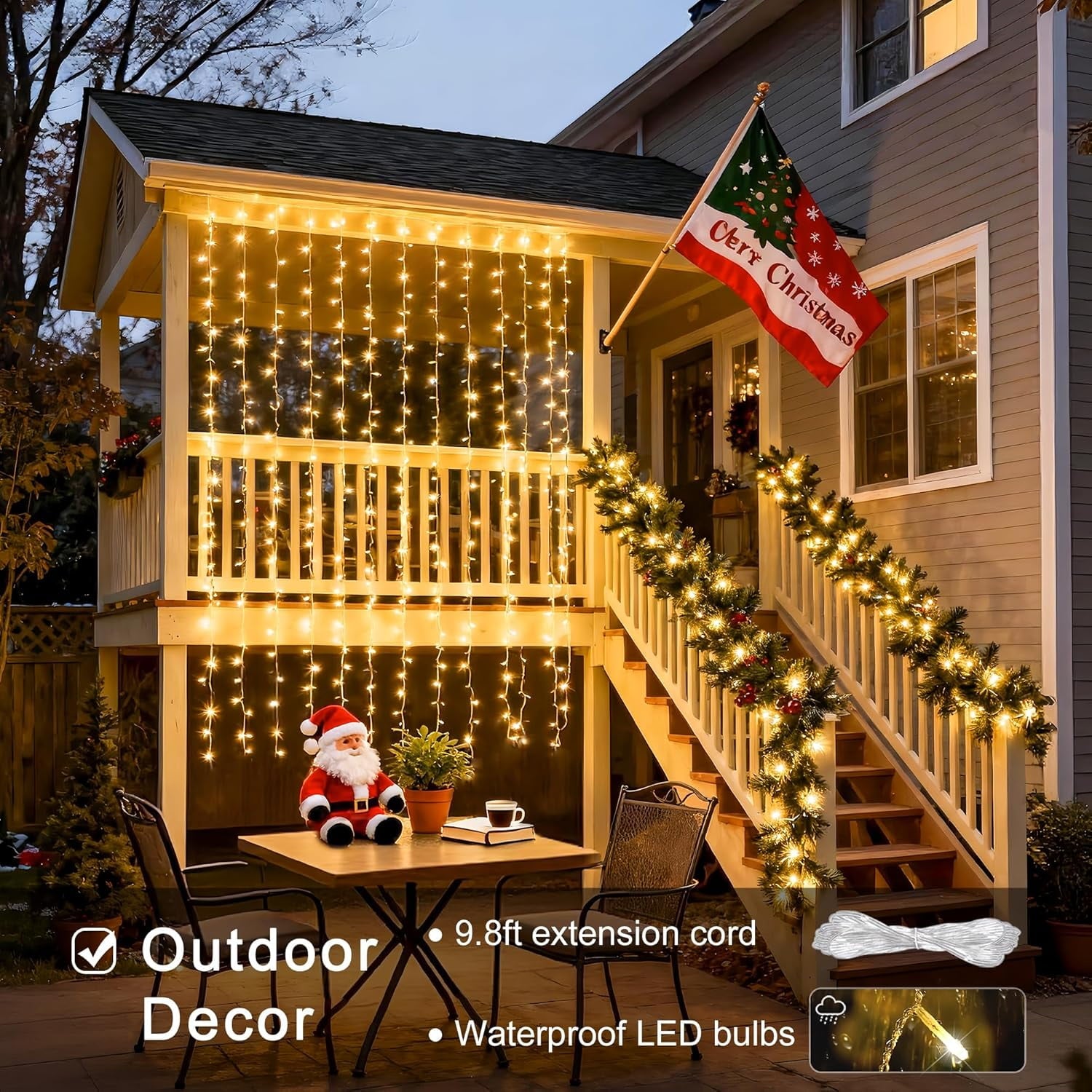 300 LED Curtain Lights 10x10FT Indoor Bedroom Wall Window Fairy Lights Perfect for Outdoor Christmas Wedding Decor New Year Celebration(Warm White)