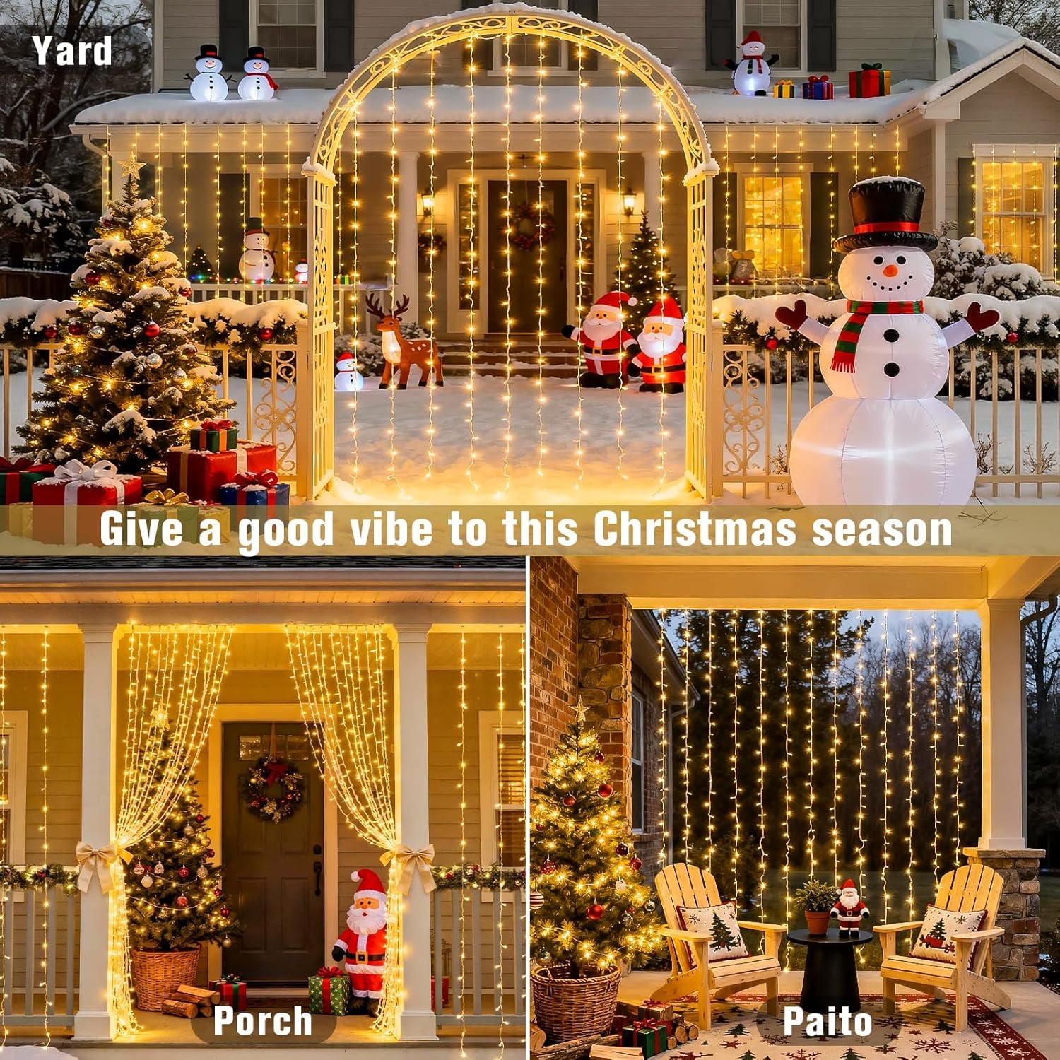 300 LED Curtain Lights 10x10FT Indoor Bedroom Wall Window Fairy Lights Perfect for Outdoor Christmas Wedding Decor New Year Celebration(Warm White)