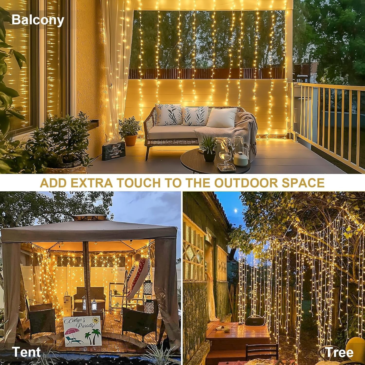 300 LED Curtain Lights 10x10FT Indoor Bedroom Wall Window Fairy Lights Perfect for Outdoor Christmas Wedding Decor New Year Celebration(Warm White)