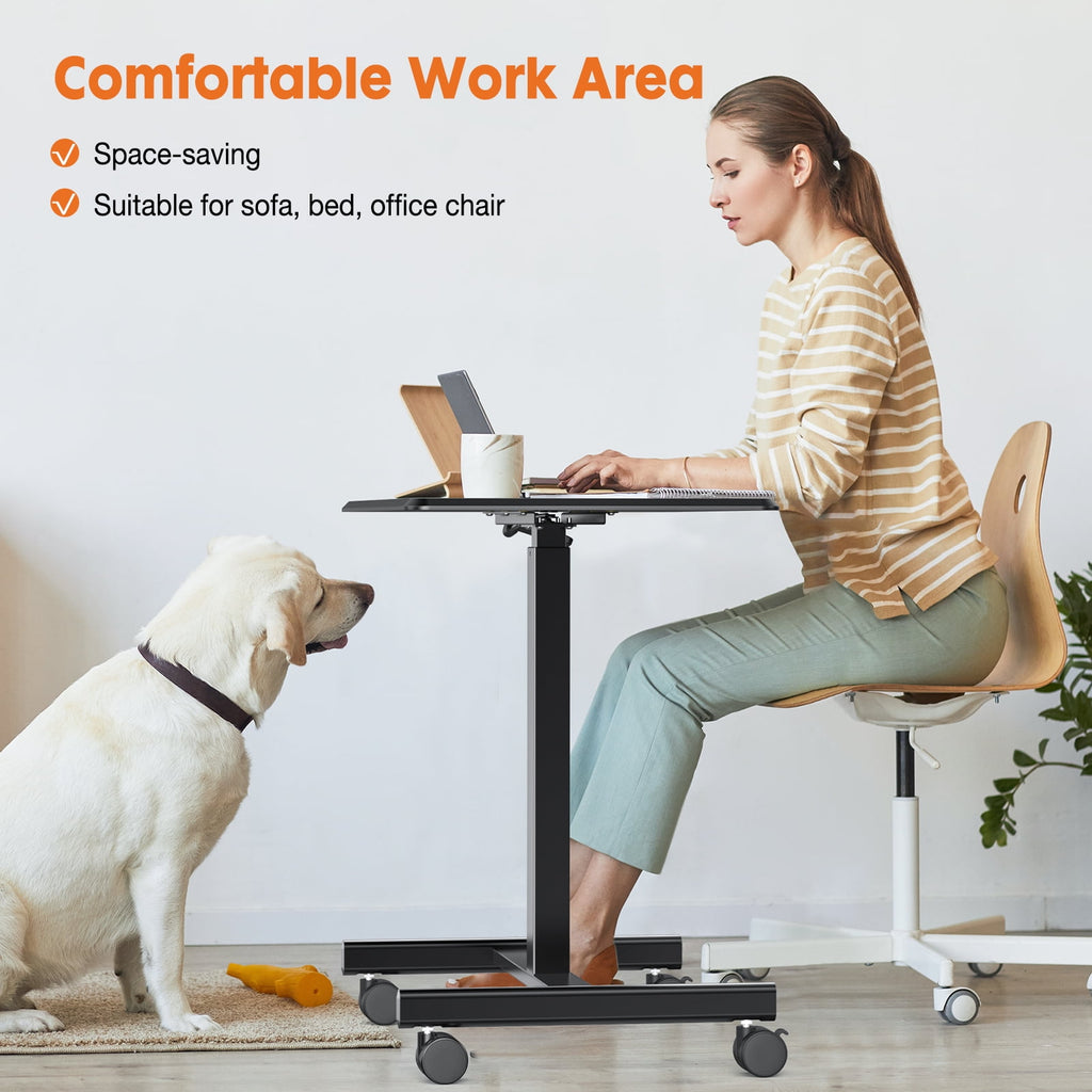 Blazezo Small Rolling Desk with Wheels, Portable Standing Desk Adjustable Height, Small Computer Desk with Lockable Casters, Compact Workstation for Home Office Use, 19 Inch Tabletop Black