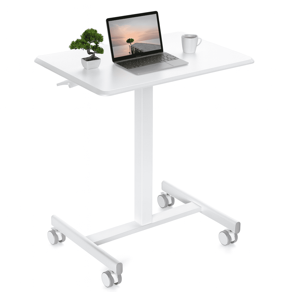Blazezo Small Rolling Desk with Wheels, Portable Standing Desk Adjustable Height, Small Computer Desk with Lockable Casters, Compact Workstation for Home Office Use, 19 Inch Tabletop Black