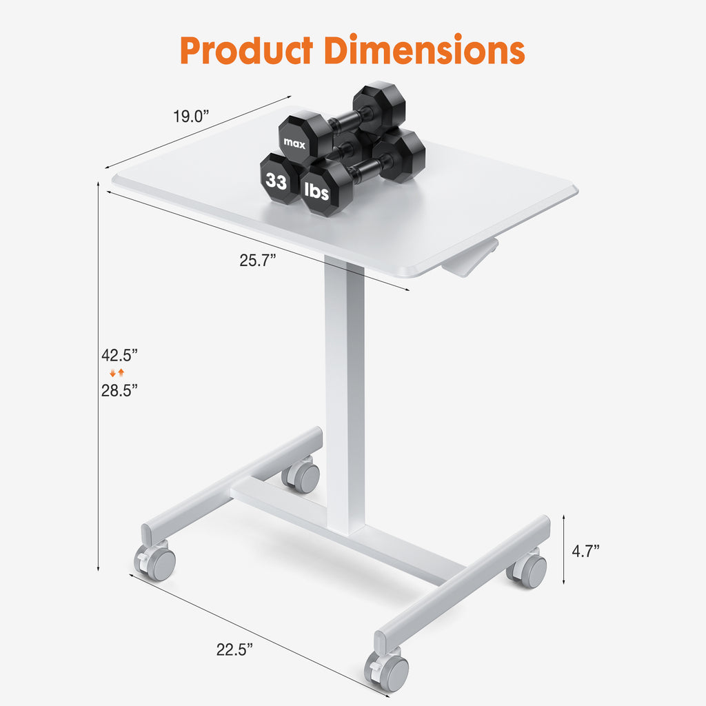 Blazezo Small Rolling Desk with Wheels, Portable Standing Desk Adjustable Height, Small Computer Desk with Lockable Casters, Compact Workstation for Home Office Use, 19 Inch Tabletop Black