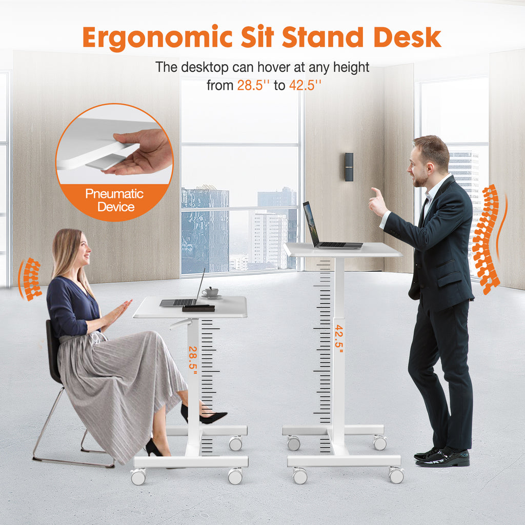 Blazezo Small Rolling Desk with Wheels, Portable Standing Desk Adjustable Height, Small Computer Desk with Lockable Casters, Compact Workstation for Home Office Use, 19 Inch Tabletop Black