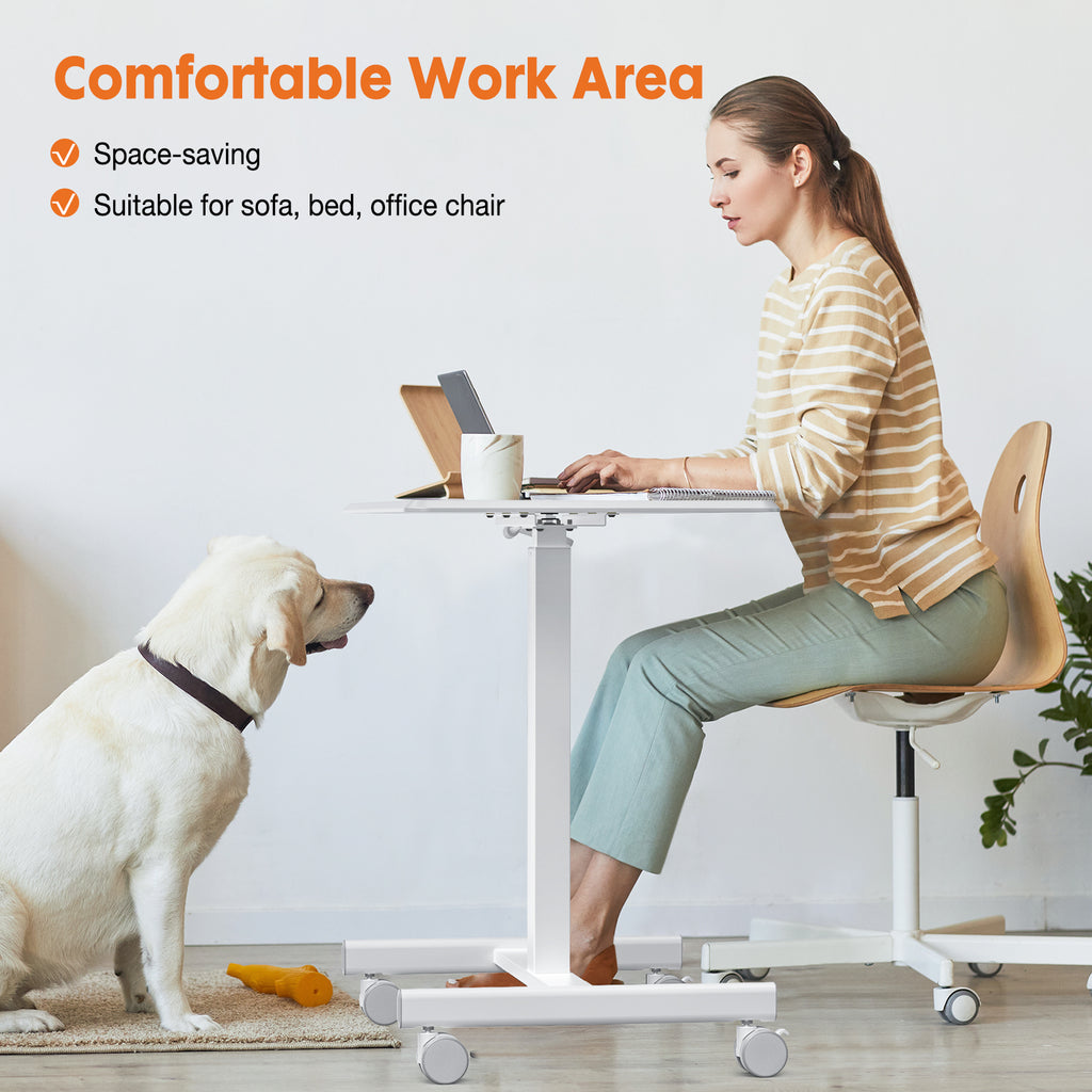 Blazezo Small Rolling Desk with Wheels, Portable Standing Desk Adjustable Height, Small Computer Desk with Lockable Casters, Compact Workstation for Home Office Use, 19 Inch Tabletop Black