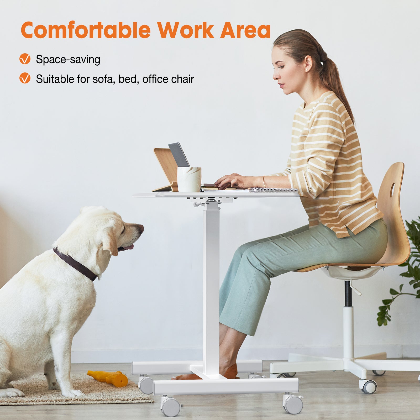 Blazezo Small Rolling Desk with Wheels, Portable Standing Desk Adjustable Height, Small Computer Desk with Lockable Casters, Compact Workstation for Home Office Use, 19 Inch Tabletop Black