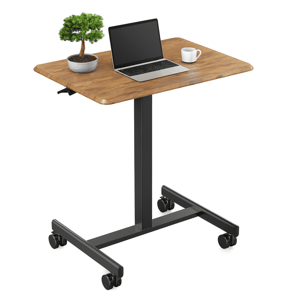 Blazezo Small Rolling Desk with Wheels, Portable Standing Desk Adjustable Height, Small Computer Desk with Lockable Casters, Compact Workstation for Home Office Use, 19 Inch Tabletop Black