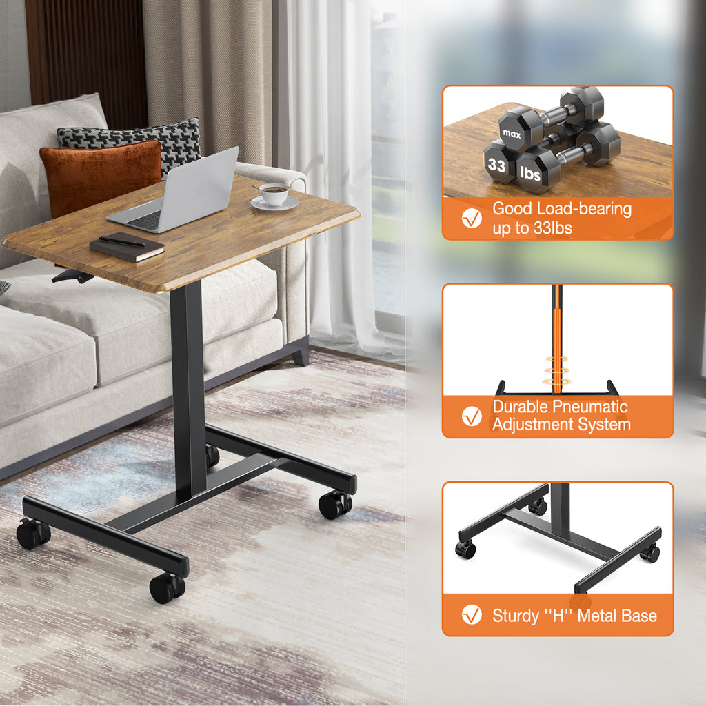 Blazezo Small Rolling Desk with Wheels, Portable Standing Desk Adjustable Height, Small Computer Desk with Lockable Casters, Compact Workstation for Home Office Use, 19 Inch Tabletop Black