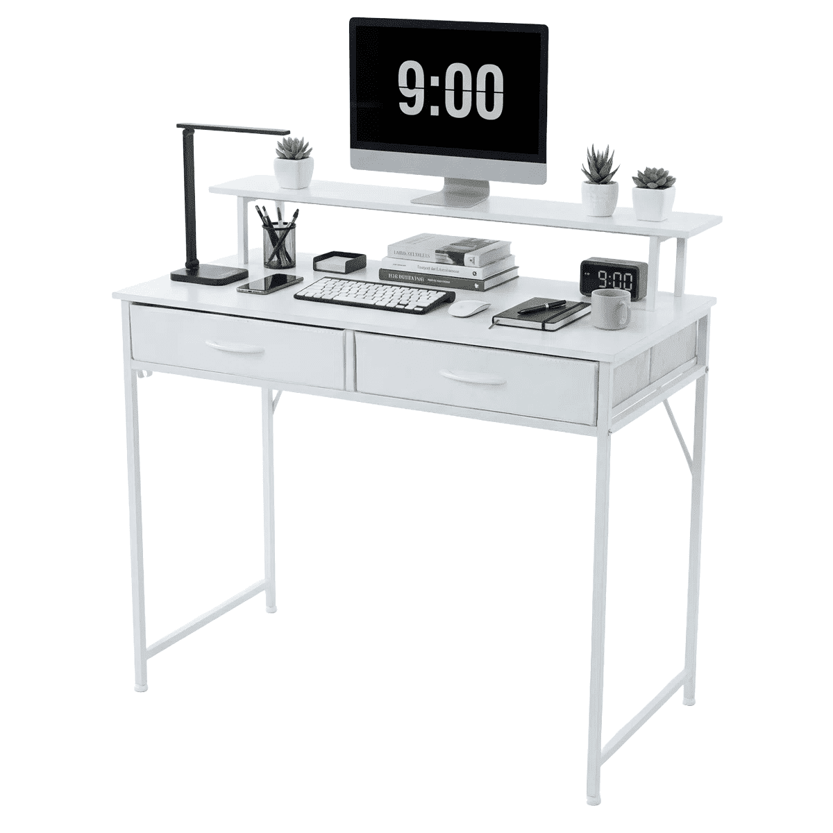 IULULU 31 inch Desk with 2 Drawers, Study Writing Wood Desk for Small Spaces, Home Office, White