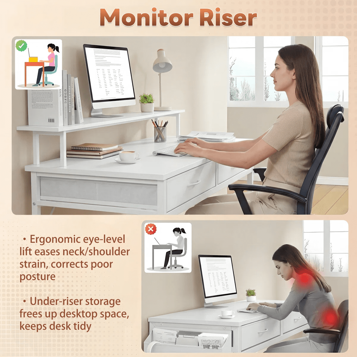 IULULU 31 inch Desk with 2 Drawers, Study Writing Wood Desk for Small Spaces, Home Office, White