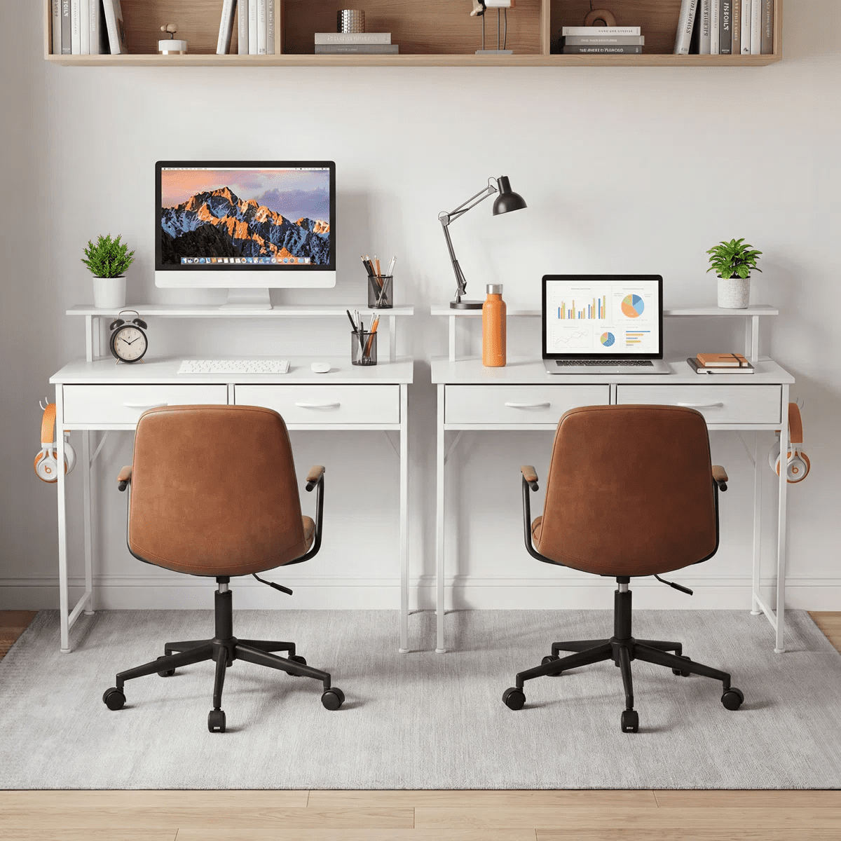 IULULU 31 inch Desk with 2 Drawers, Study Writing Wood Desk for Small Spaces, Home Office, White