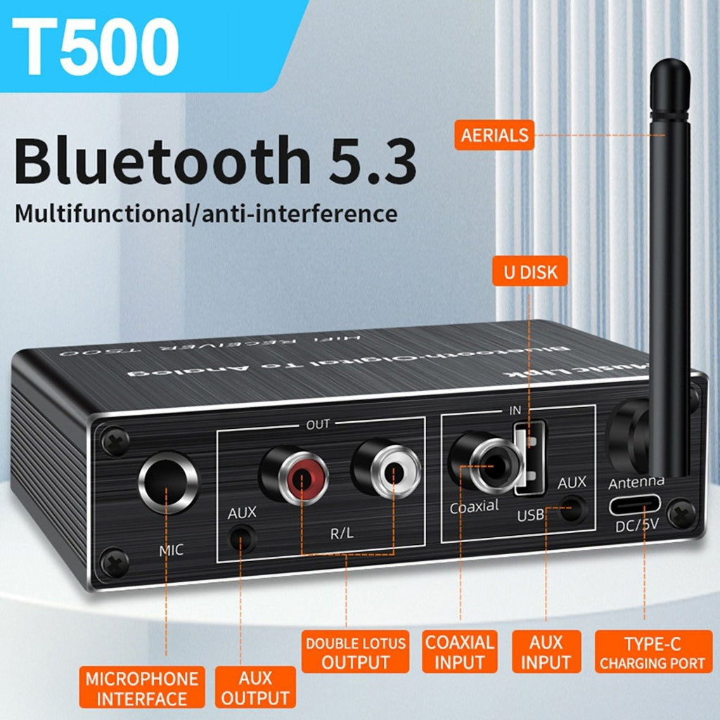 Bluetooth 5.3 Audio Receiver Digital to Analog Converter 3.5mm AUX/Coaxial/USB U-Disk Karaoke Wireless Adapter
