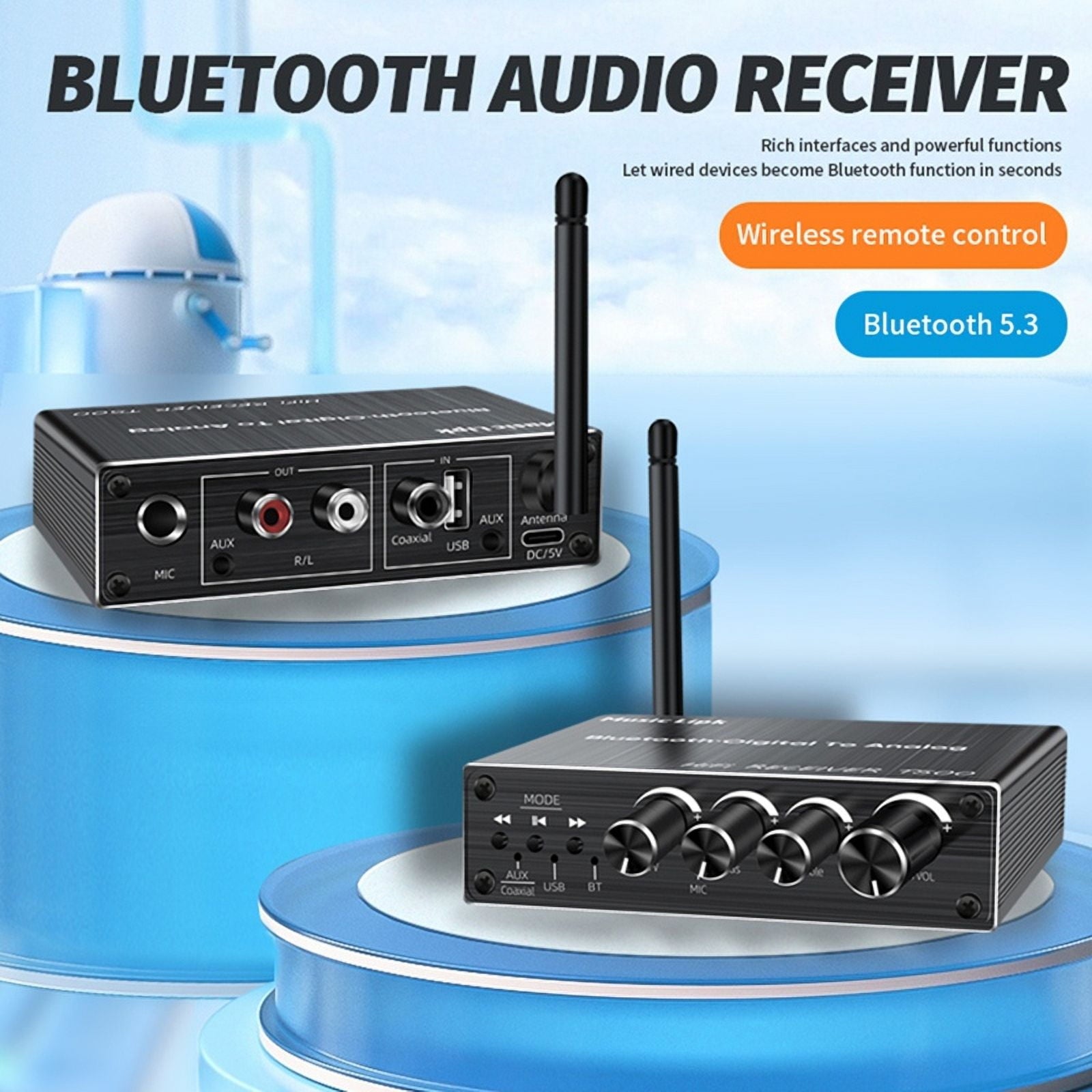 Bluetooth 5.3 Audio Receiver Digital to Analog Converter 3.5mm AUX/Coaxial/USB U-Disk Karaoke Wireless Adapter