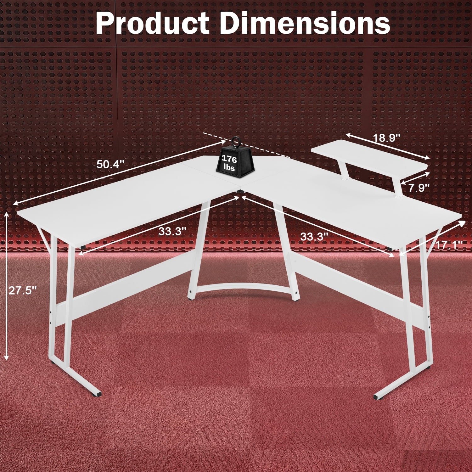 50 Inch Corner Desk  L- Shaped Gaming Desk Large Computer Desk with Monitor Stand for Home Office Sturdy Gaming Table Writing Workstation, Easy to Assemble, Pink