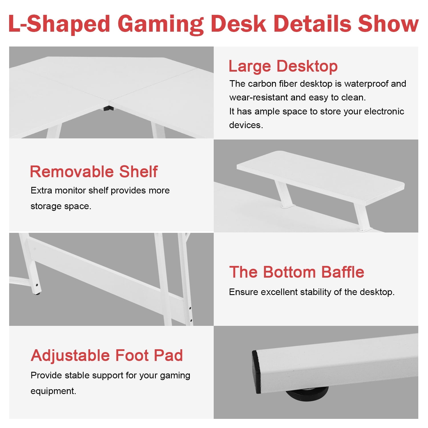 50 Inch Corner Desk  L- Shaped Gaming Desk Large Computer Desk with Monitor Stand for Home Office Sturdy Gaming Table Writing Workstation, Easy to Assemble, Pink