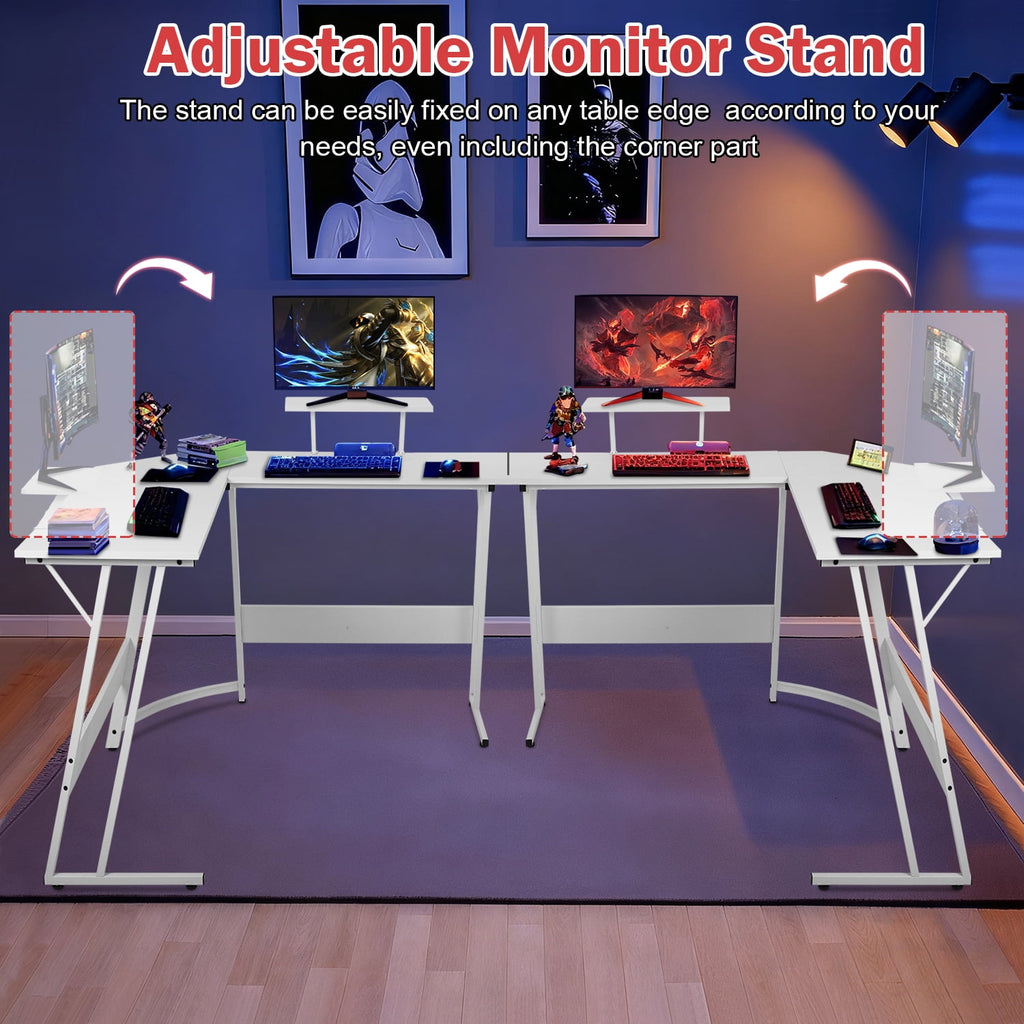 50 Inch Corner Desk  L- Shaped Gaming Desk Large Computer Desk with Monitor Stand for Home Office Sturdy Gaming Table Writing Workstation, Easy to Assemble, Pink