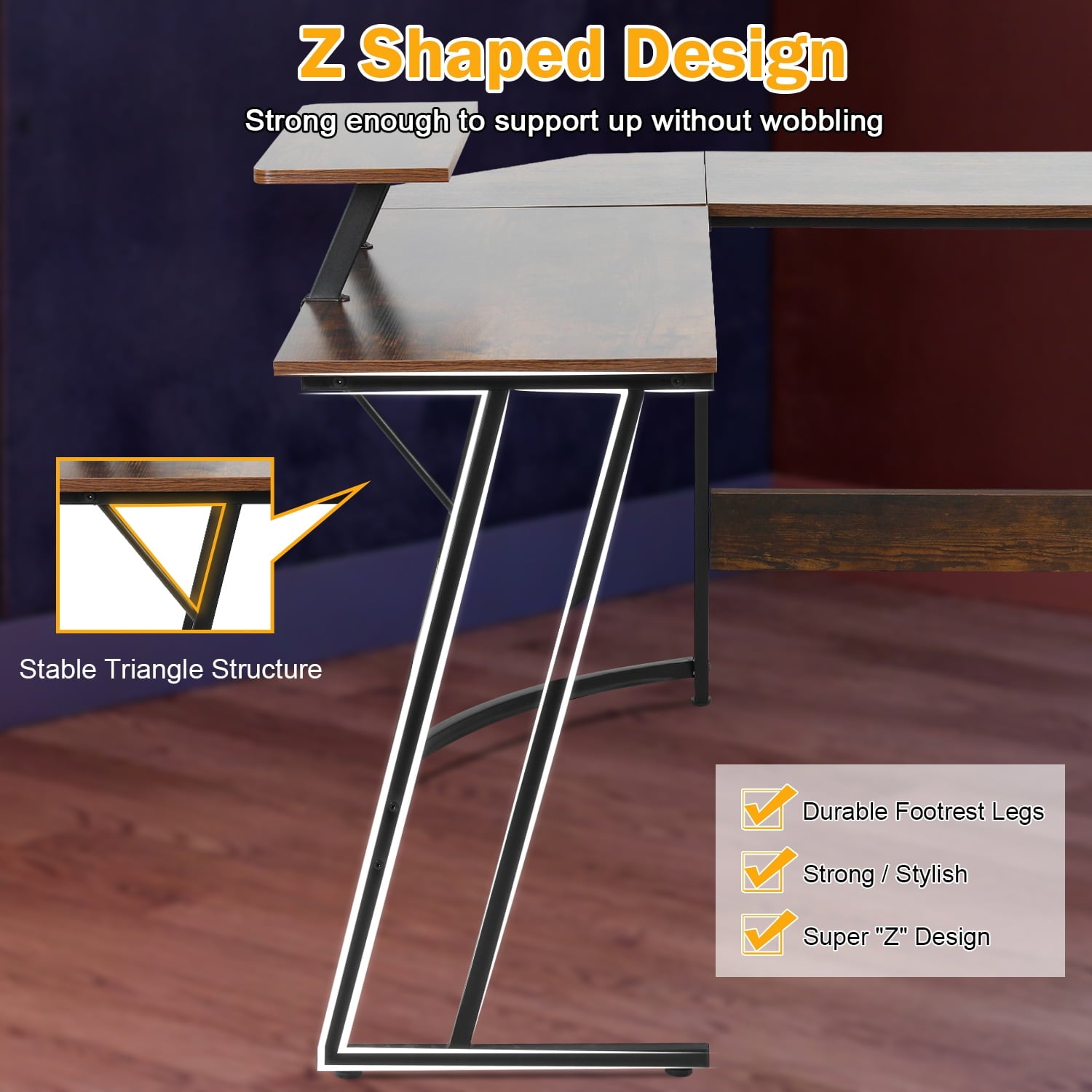 50 Inch Corner Desk  L- Shaped Gaming Desk Large Computer Desk with Monitor Stand for Home Office Sturdy Gaming Table Writing Workstation, Easy to Assemble, Pink