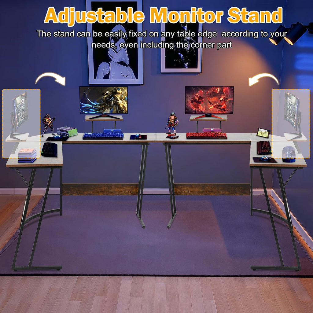 50 Inch Corner Desk  L- Shaped Gaming Desk Large Computer Desk with Monitor Stand for Home Office Sturdy Gaming Table Writing Workstation, Easy to Assemble, Pink