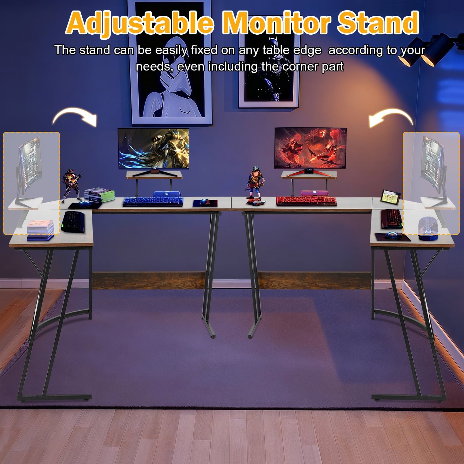 50 Inch Corner Desk  L- Shaped Gaming Desk Large Computer Desk with Monitor Stand for Home Office Sturdy Gaming Table Writing Workstation, Easy to Assemble, Pink