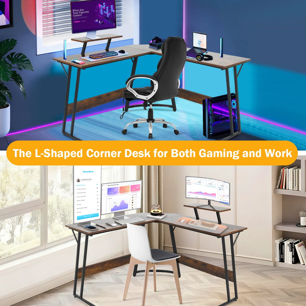 50 Inch Corner Desk  L- Shaped Gaming Desk Large Computer Desk with Monitor Stand for Home Office Sturdy Gaming Table Writing Workstation, Easy to Assemble, Pink