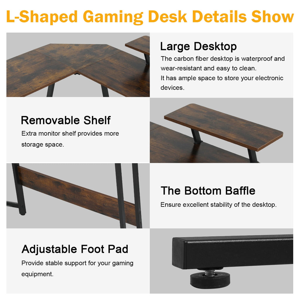 50 Inch Corner Desk  L- Shaped Gaming Desk Large Computer Desk with Monitor Stand for Home Office Sturdy Gaming Table Writing Workstation, Easy to Assemble, Pink