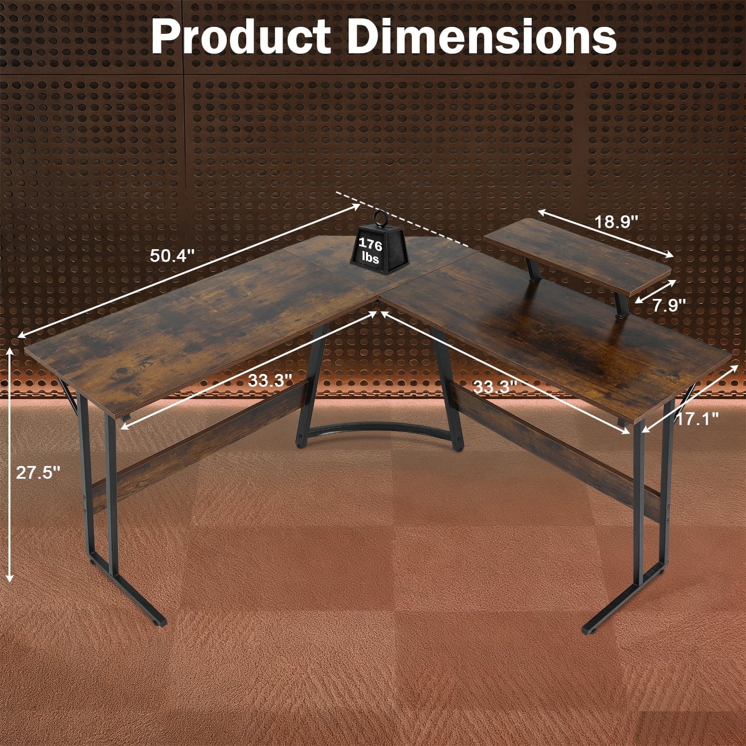 50 Inch Corner Desk  L- Shaped Gaming Desk Large Computer Desk with Monitor Stand for Home Office Sturdy Gaming Table Writing Workstation, Easy to Assemble, Pink