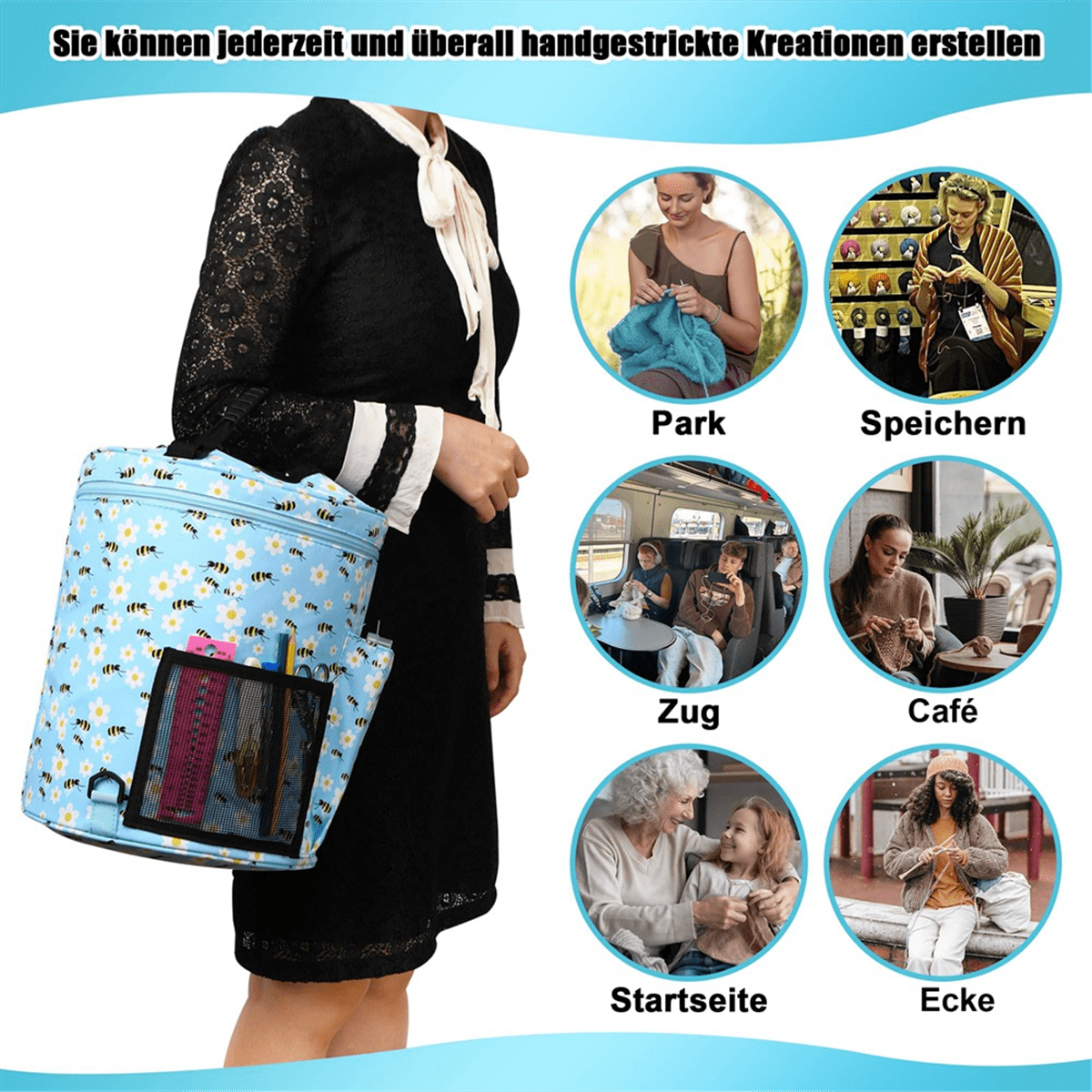 Crochet Bag-Knitting Bag Yarn Storage Organizer-Yarn Bag and Crochet Tote,Yarn Holder for Crocheting,Crochet Accessories