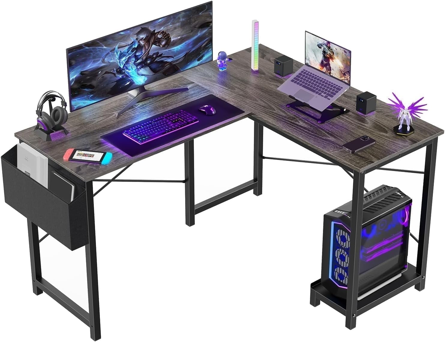 50' L shaped Gaming Desk,  Computer Desk with Monitor Stand, Game Room,  Ergonomic Studio Desk, Office desk