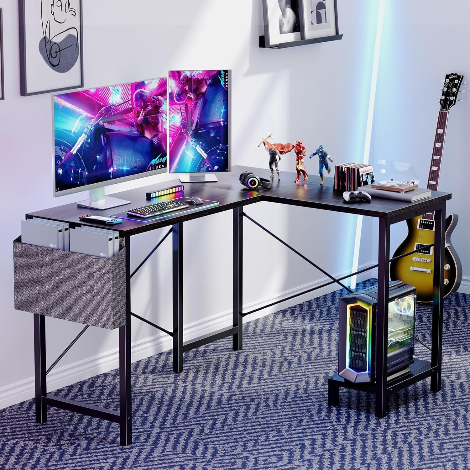 50' L shaped Gaming Desk,  Computer Desk with Monitor Stand, Game Room,  Ergonomic Studio Desk, Office desk