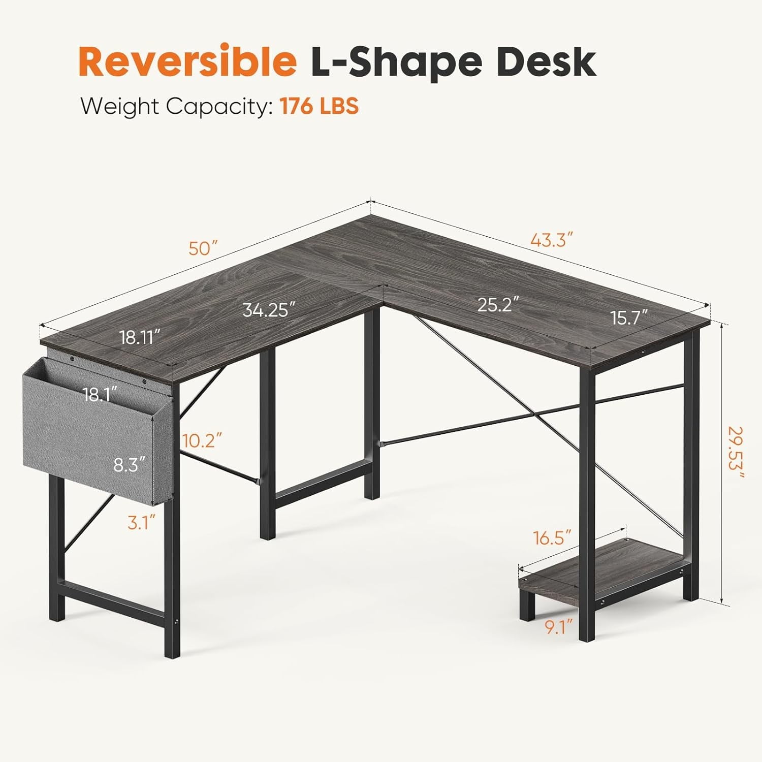 50' L shaped Gaming Desk,  Computer Desk with Monitor Stand, Game Room,  Ergonomic Studio Desk, Office desk