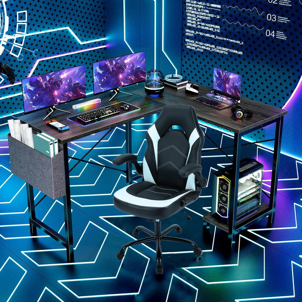 50' L shaped Gaming Desk,  Computer Desk with Monitor Stand, Game Room,  Ergonomic Studio Desk, Office desk