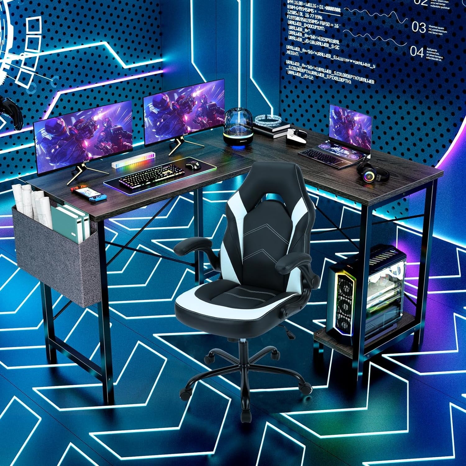 50' L shaped Gaming Desk,  Computer Desk with Monitor Stand, Game Room,  Ergonomic Studio Desk, Office desk