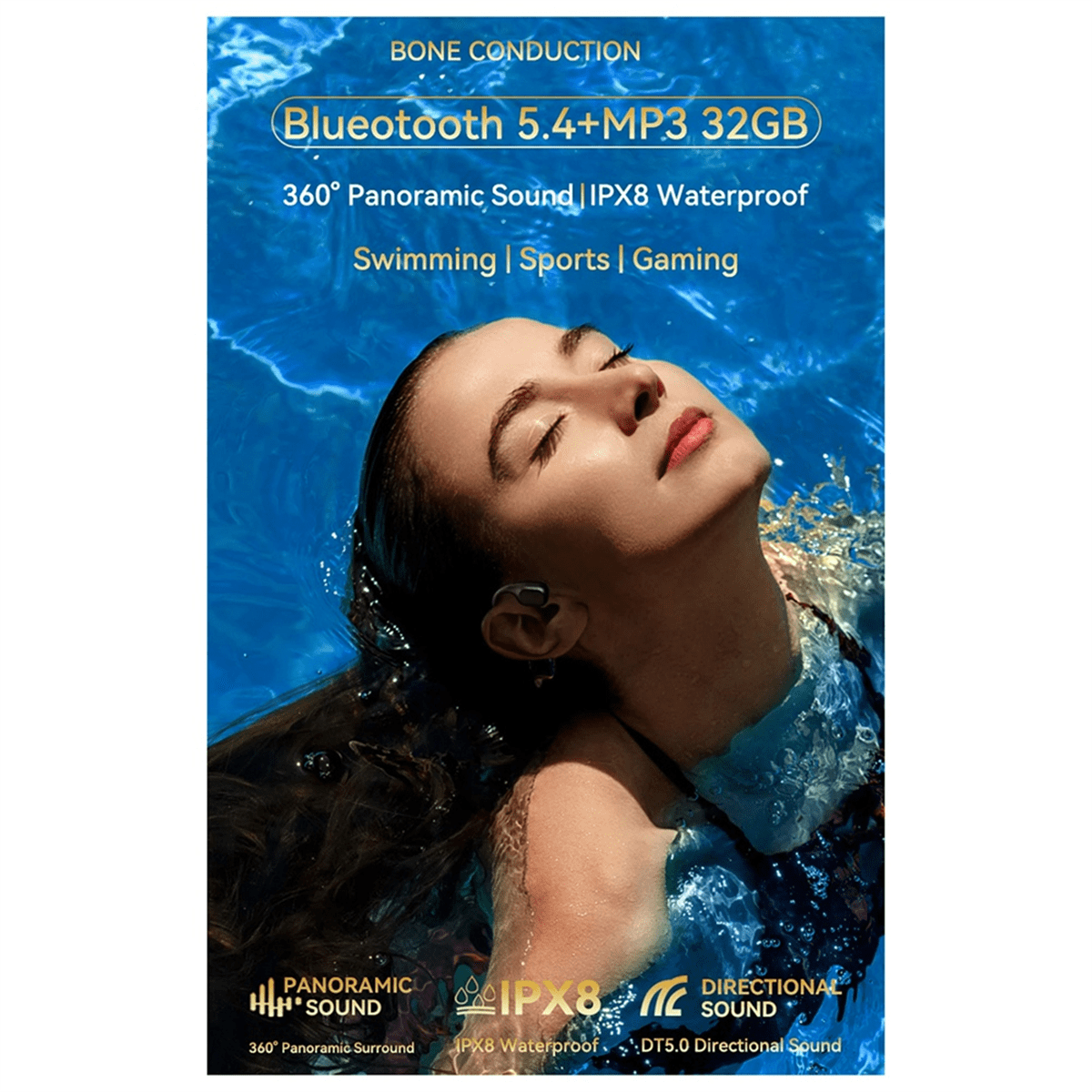 S10 Bluetooth 5.4 Bone Conduction Wireless Headphones 30 Meters Depth IPX8 Waterproof Swimming Headsets 32GB MP3 Player