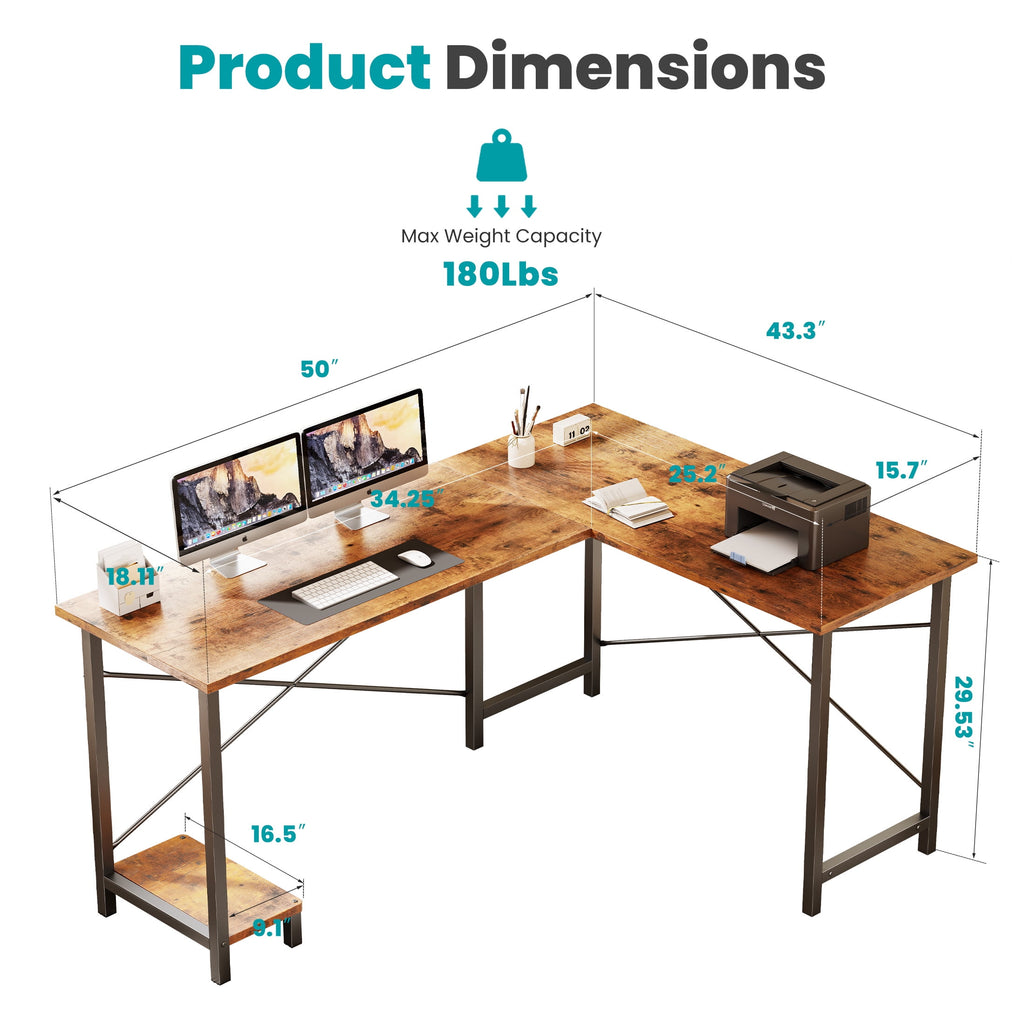 edx 49 Inch L Shaped Desk - Computer Desk Corner Desks Gaming Desk PC Table with CPU Stand for Home Office Dorm Sturdy Writing Workstation, Black