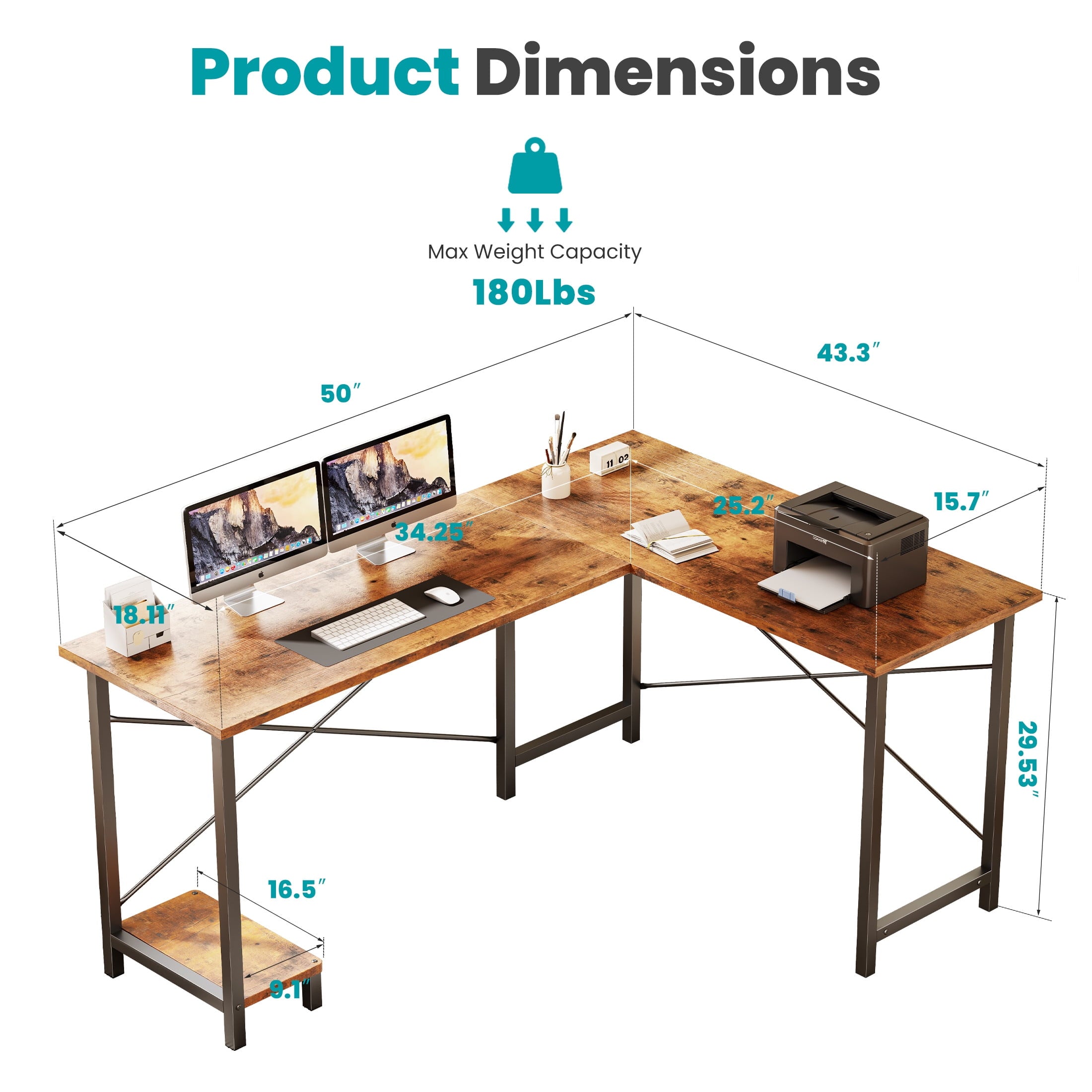 edx 49 Inch L Shaped Desk - Computer Desk Corner Desks Gaming Desk PC Table with CPU Stand for Home Office Dorm Sturdy Writing Workstation, Black