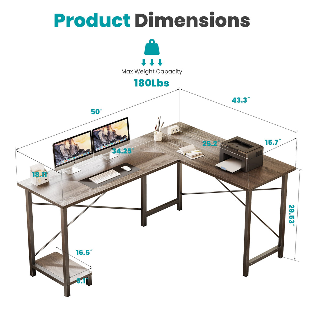 edx 49 Inch L Shaped Desk - Computer Desk Corner Desks Gaming Desk PC Table with CPU Stand for Home Office Dorm Sturdy Writing Workstation, Black