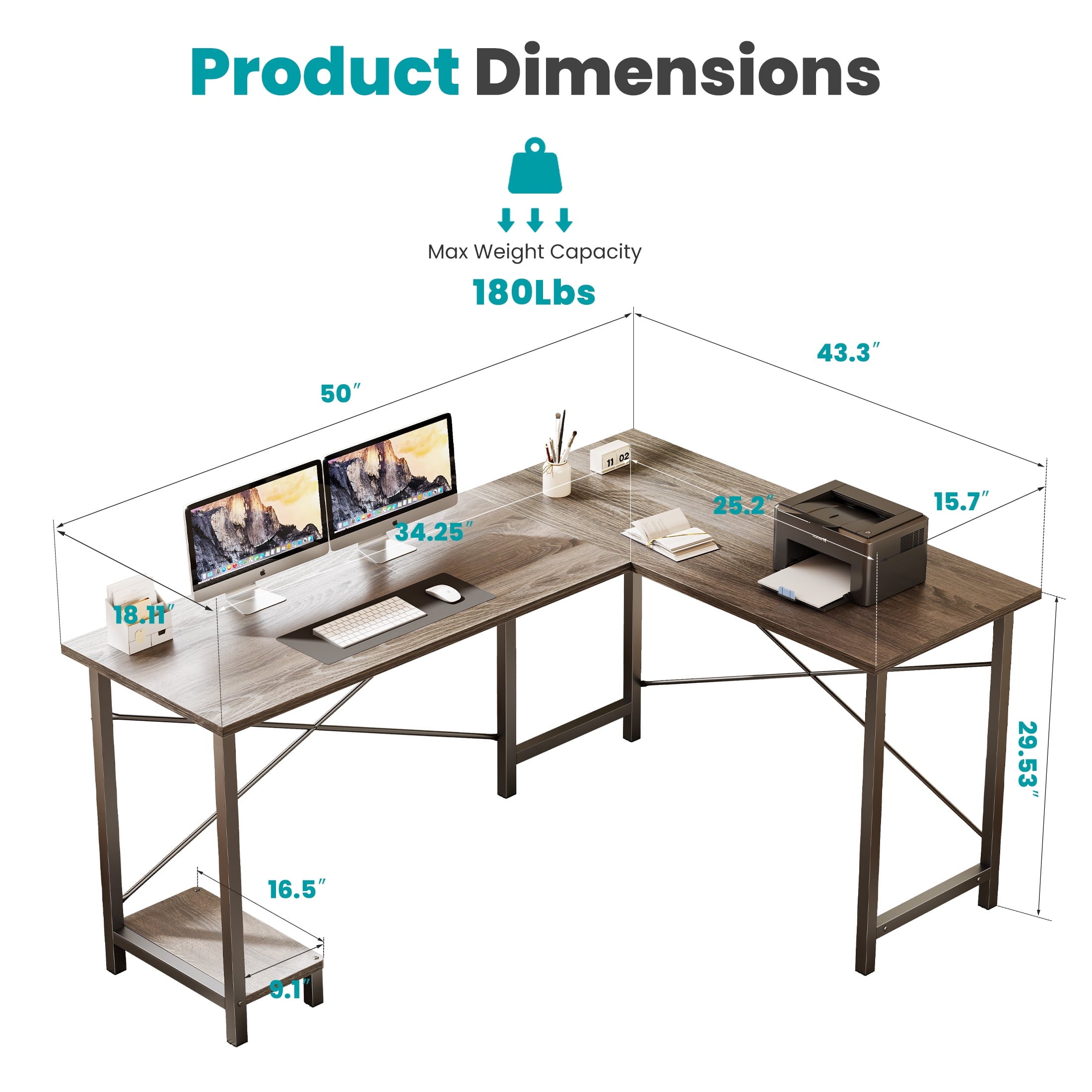 edx 49 Inch L Shaped Desk - Computer Desk Corner Desks Gaming Desk PC Table with CPU Stand for Home Office Dorm Sturdy Writing Workstation, Black