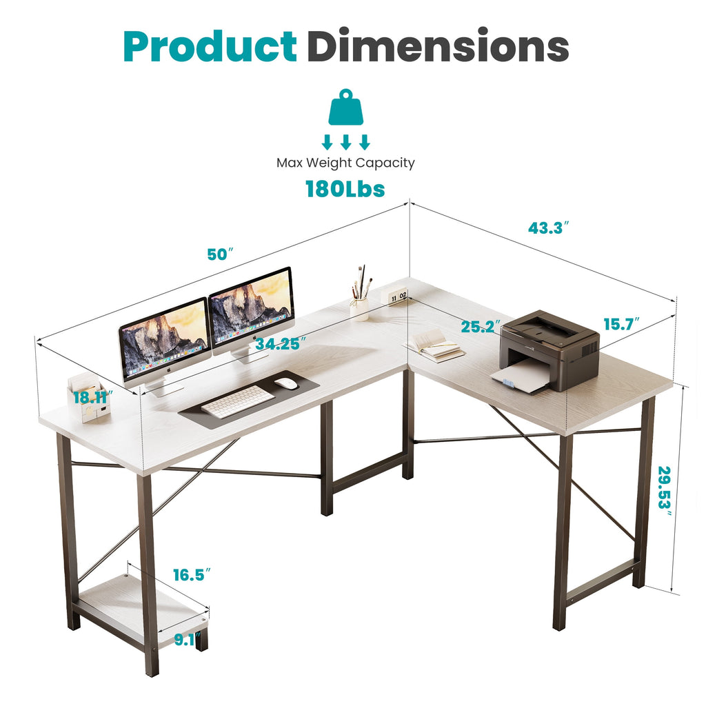 edx 49 Inch L Shaped Desk - Computer Desk Corner Desks Gaming Desk PC Table with CPU Stand for Home Office Dorm Sturdy Writing Workstation, Black