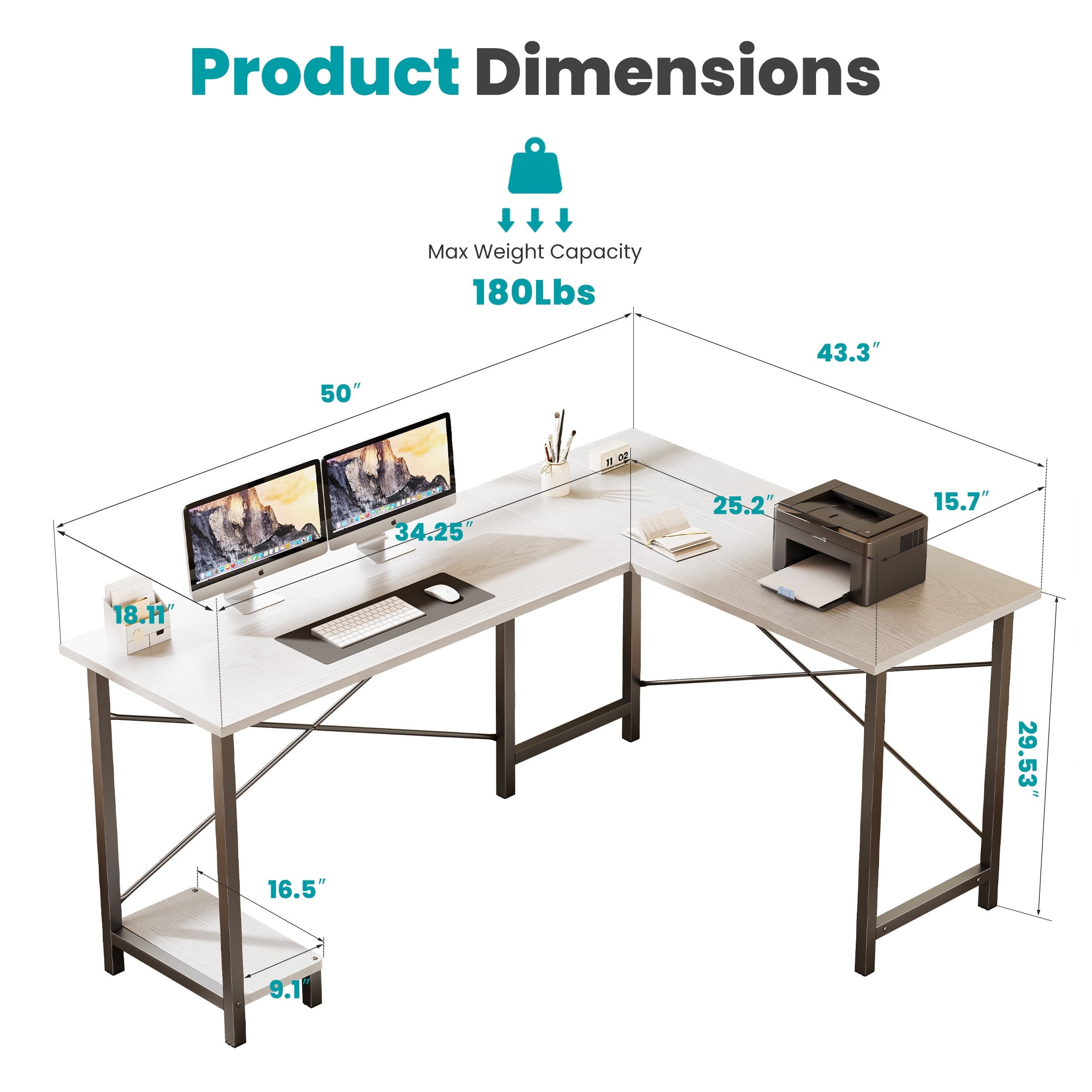 edx 49 Inch L Shaped Desk - Computer Desk Corner Desks Gaming Desk PC Table with CPU Stand for Home Office Dorm Sturdy Writing Workstation, Black