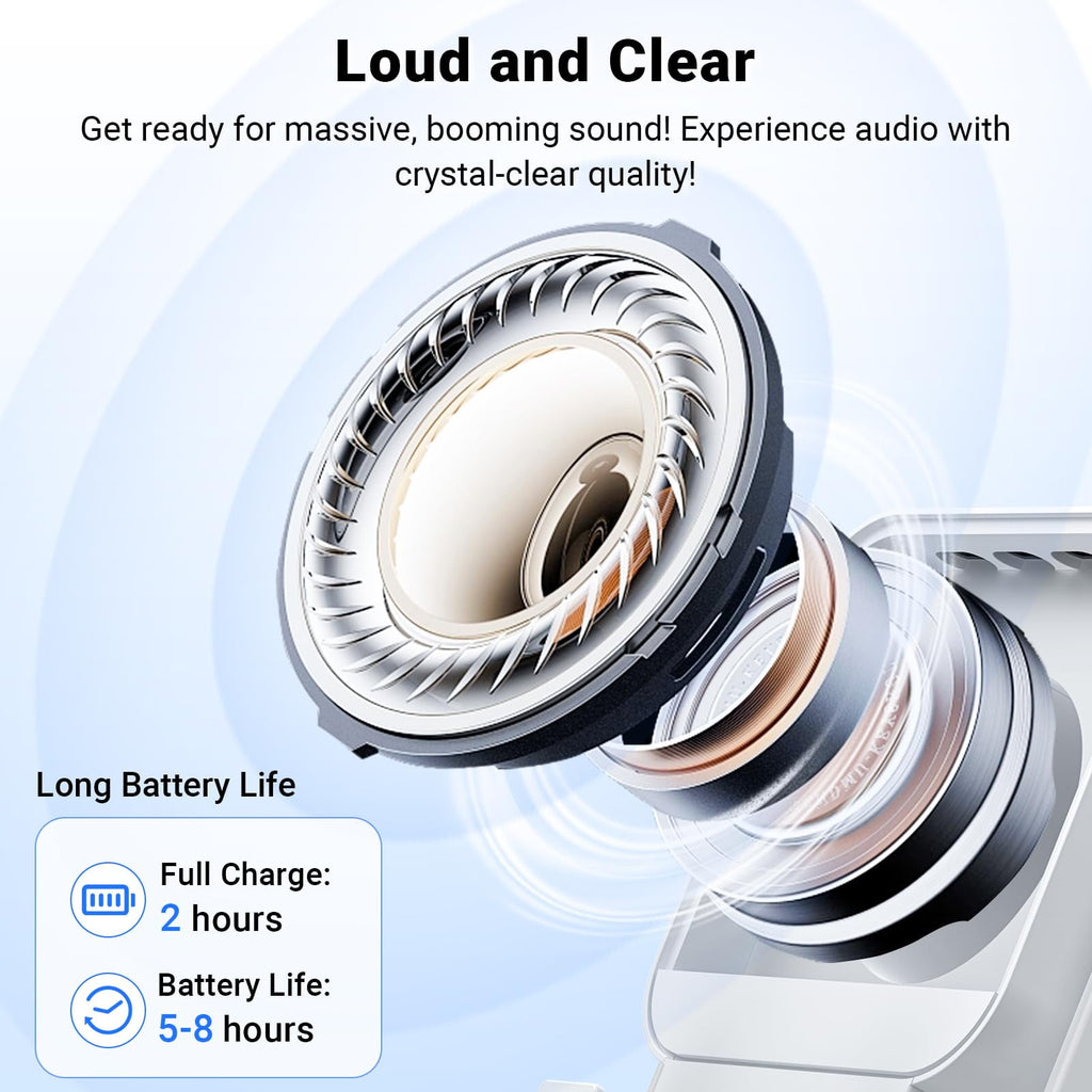 5-in-1 Wireless Induction Speaker with Phone Stand, Bluetooth Audio Amplifier with Colorful LED Light, Rechargeable Music Speaker for iPhone &amp; Android, Ideal Birthday Gift for Men, Women(White)