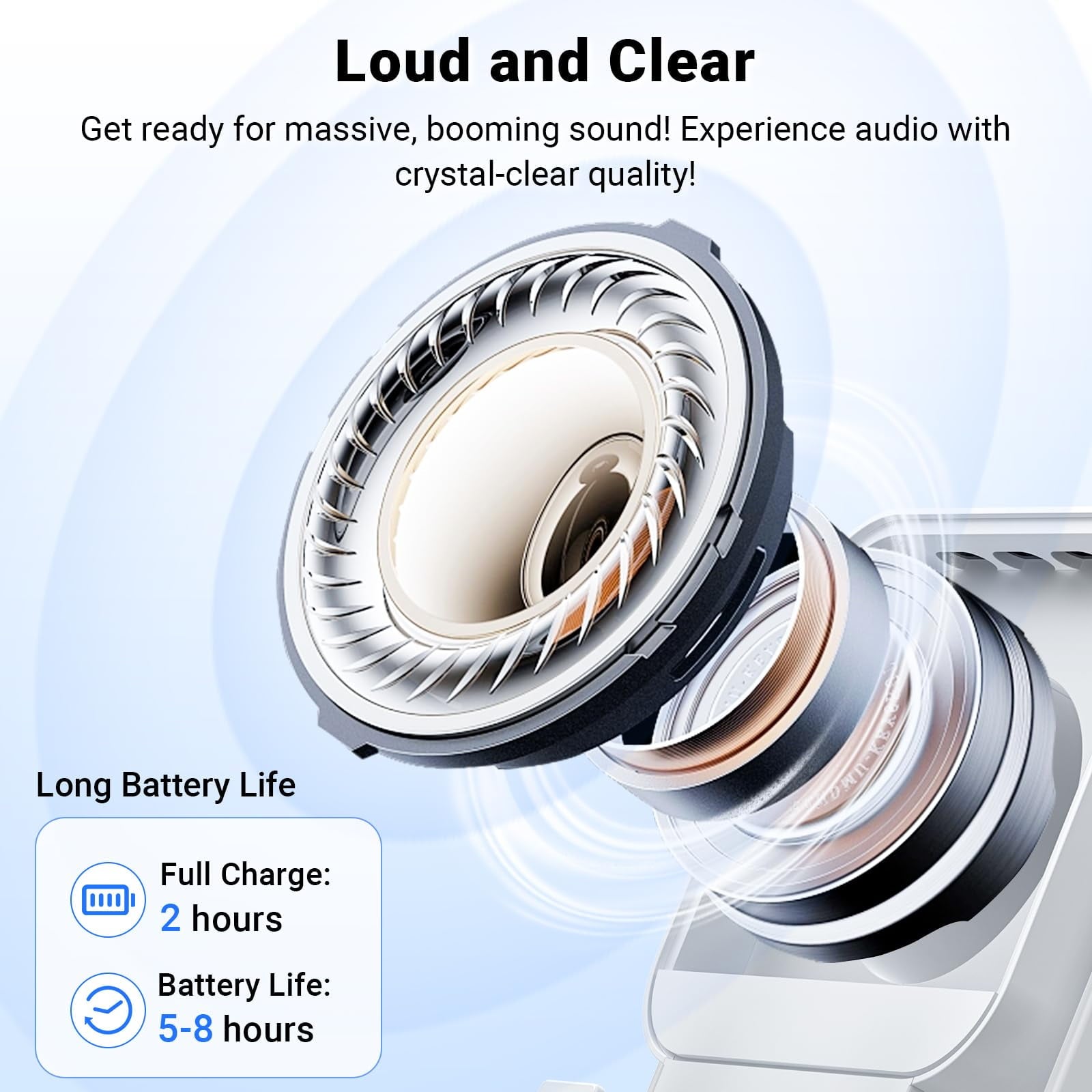 5-in-1 Wireless Induction Speaker with Phone Stand, Bluetooth Audio Amplifier with Colorful LED Light, Rechargeable Music Speaker for iPhone &amp; Android, Ideal Birthday Gift for Men, Women(White)